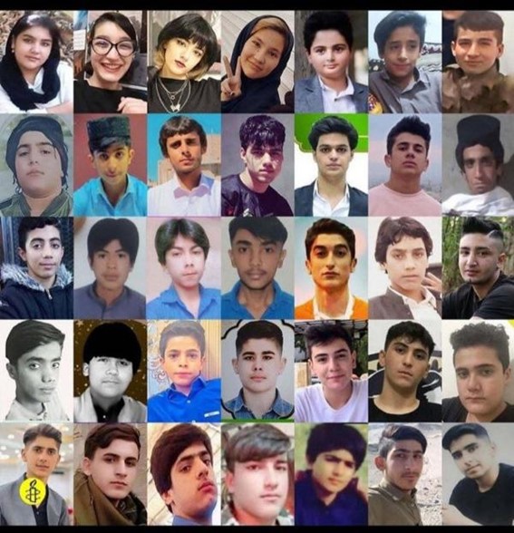 Algunos de los niños asesinados por las fuerzas de seguridad iraníes desde septiembre de 2022. Collage: Amnesty International
